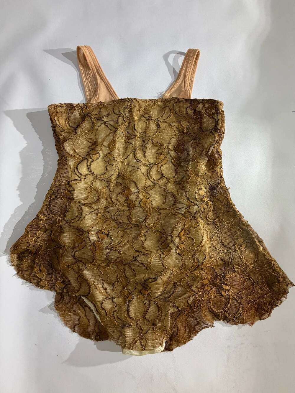 Vintage Gold Lace Tunic Tank Top Floral Sheer Lingerie Cami Womens S